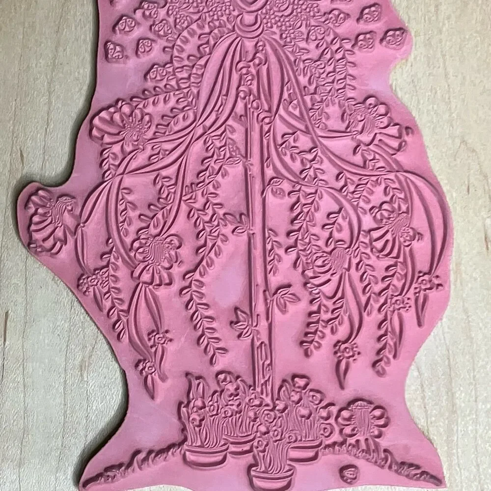 Stamps Happen Large Maypole Rubber Stamp Linda Grayson Flowers Spring Ribbons